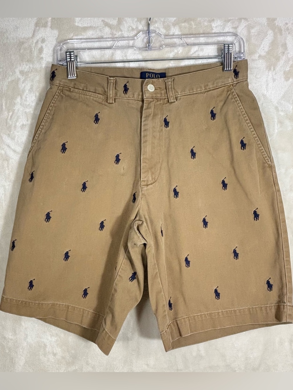 Polo Ralph Lauren All Over Pony logo Chino Shorts Mens 29 Khaki Classic Fit 9”